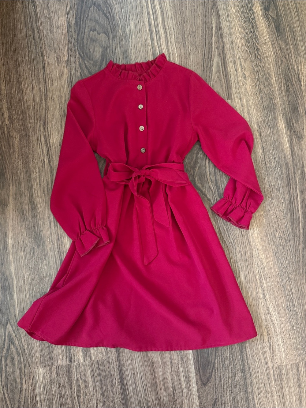 Girls' Cranberry Long-Sleeve Belted Dress